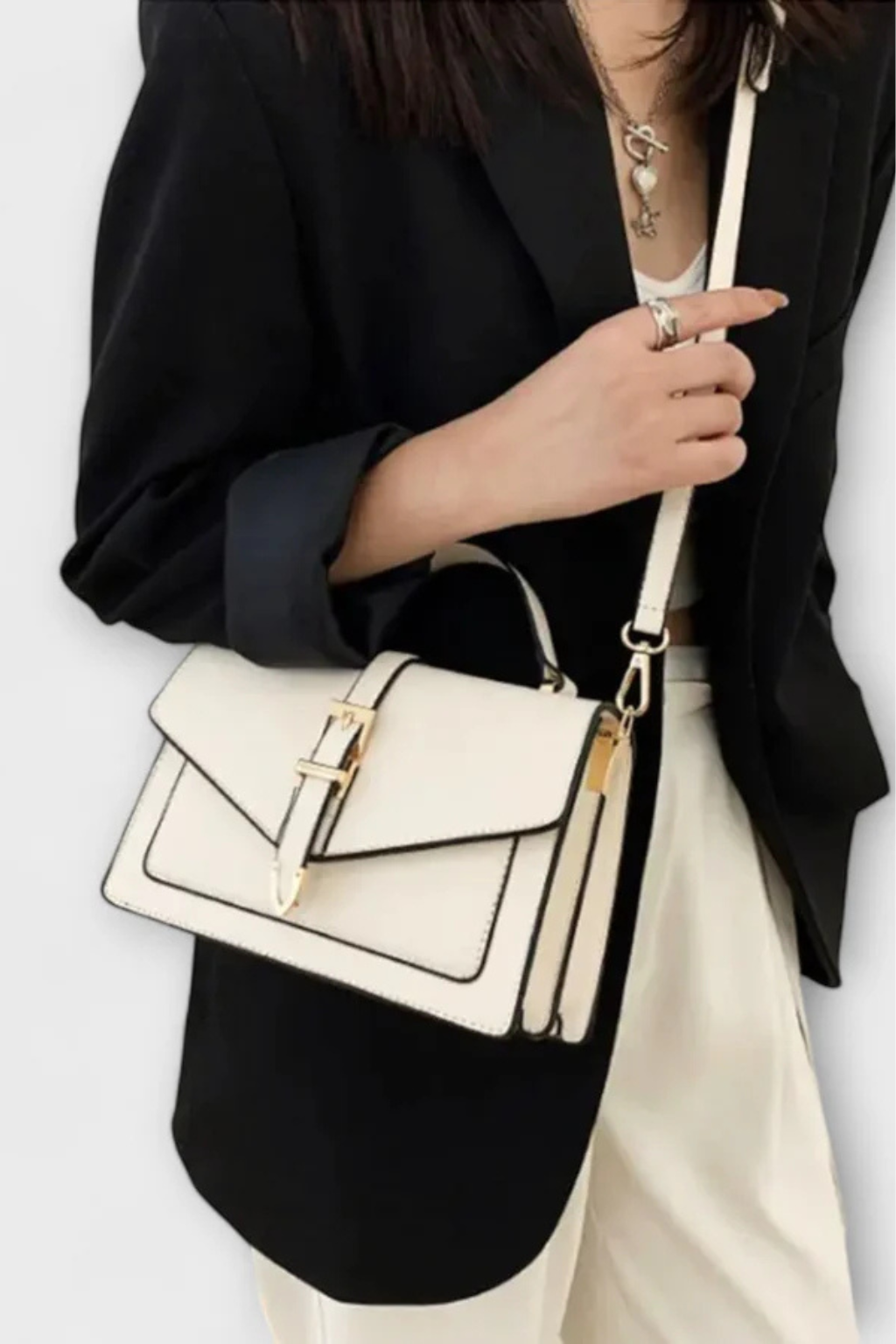 Milo | Women Structured Flap Gold Buckle Detail Crossbody Bag