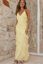 Freya | Women Halter Neck Ruffle Summer Maxi Dress
