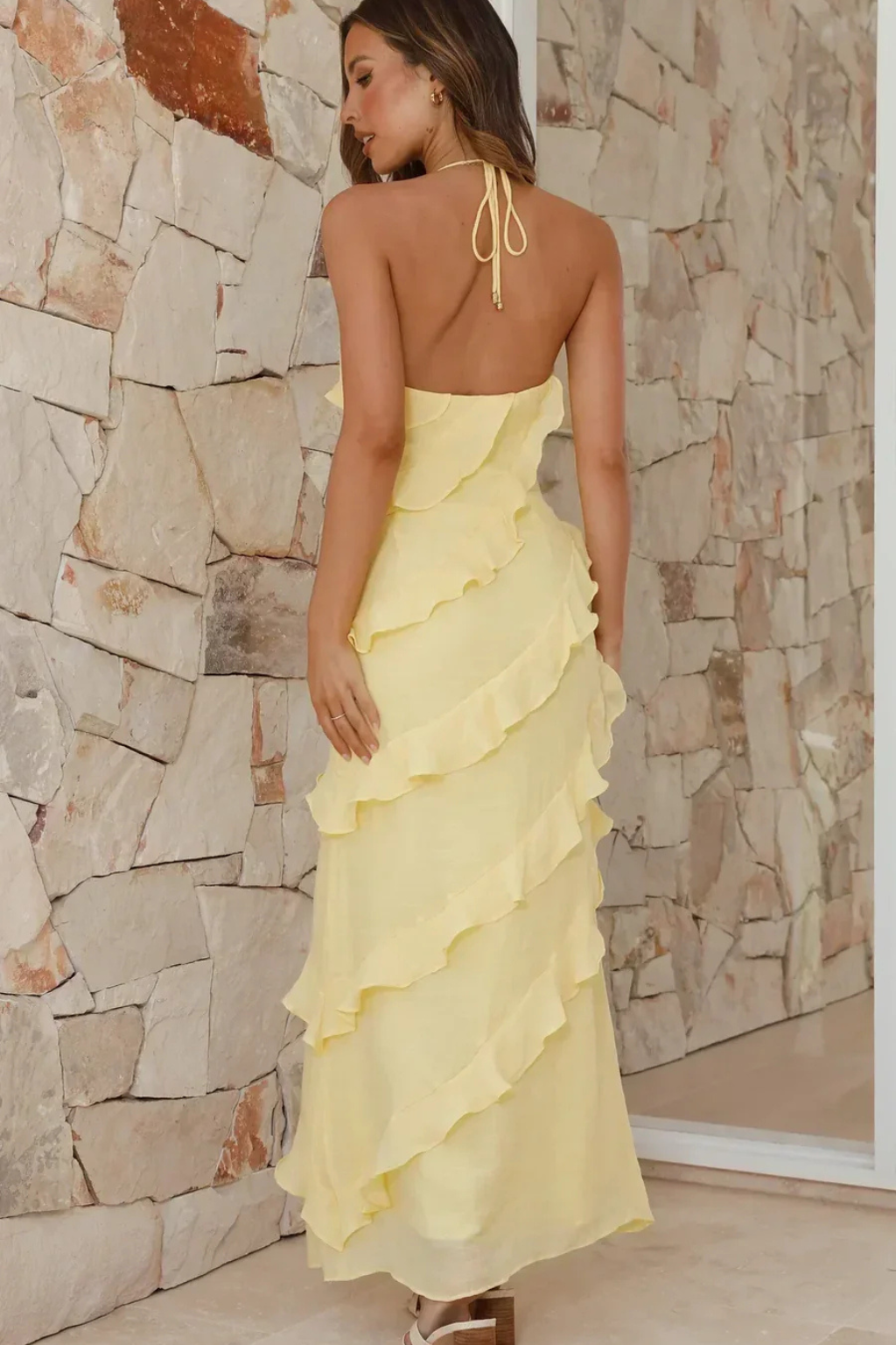 Freya | Women Halter Neck Ruffle Summer Maxi Dress