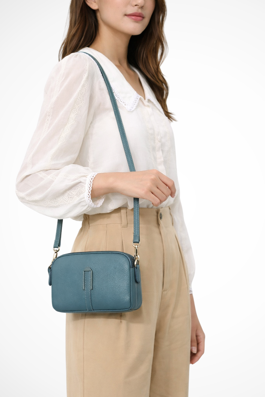 Pella | Women Compact Double Zip Crossbody Shoulder Bag