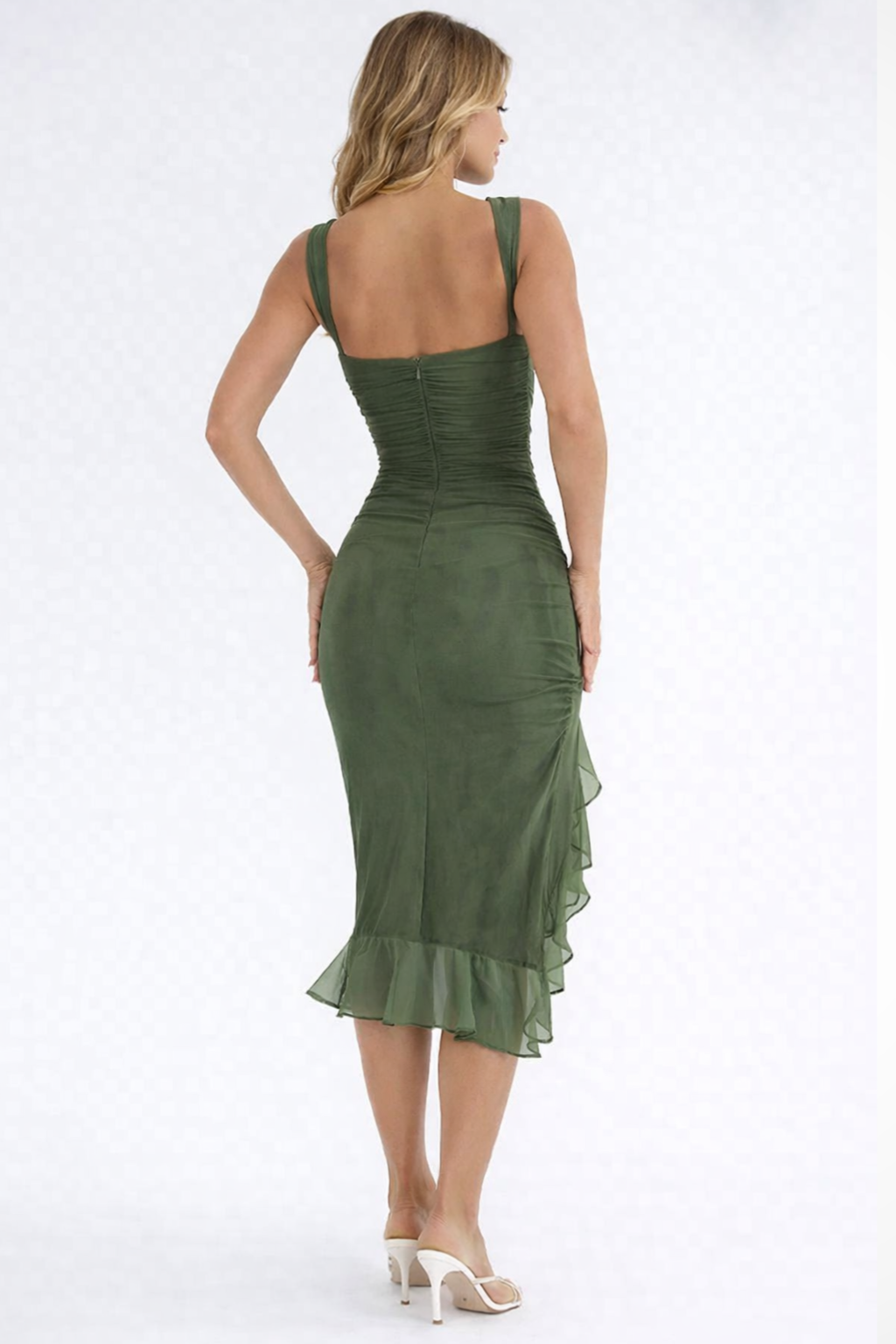 Aurevia | Women Ruched Sleeveless Midi Wedding Guest Dress
