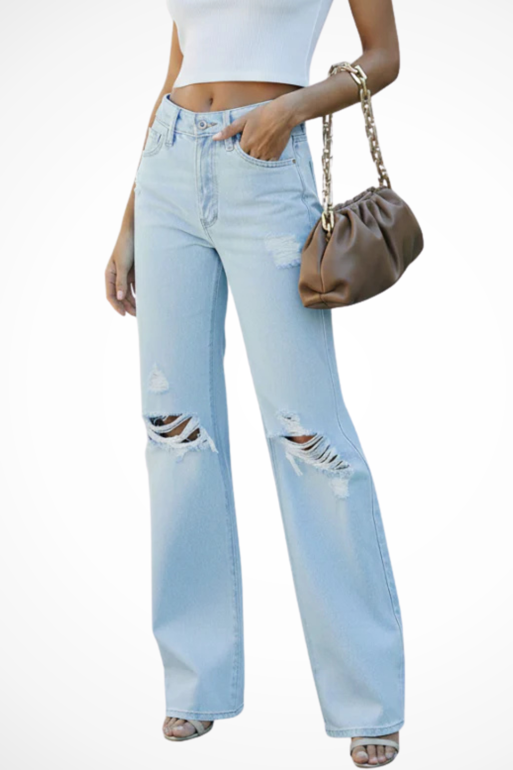Sutton | Women High Waist Distressed Wide Leg Jeans