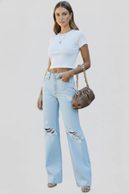 Sutton | Women High Waist Distressed Wide Leg Jeans