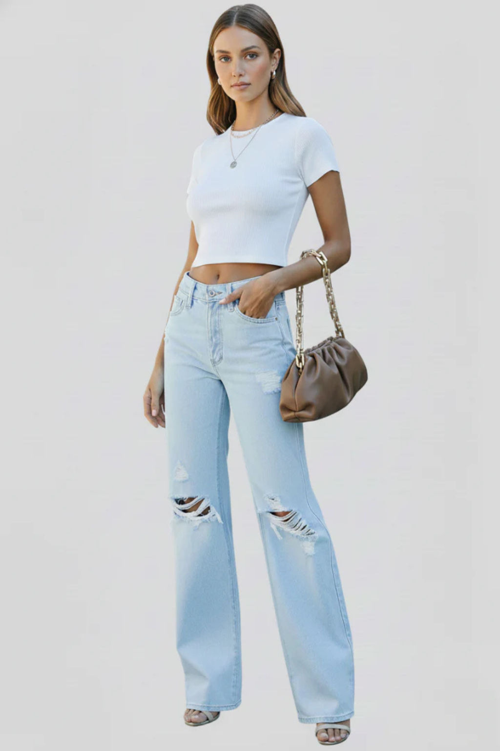 Sutton | Women High Waist Distressed Wide Leg Jeans
