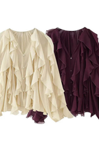 Ravielle | Women Ruffled V Neck Long Sleeve Blouse
