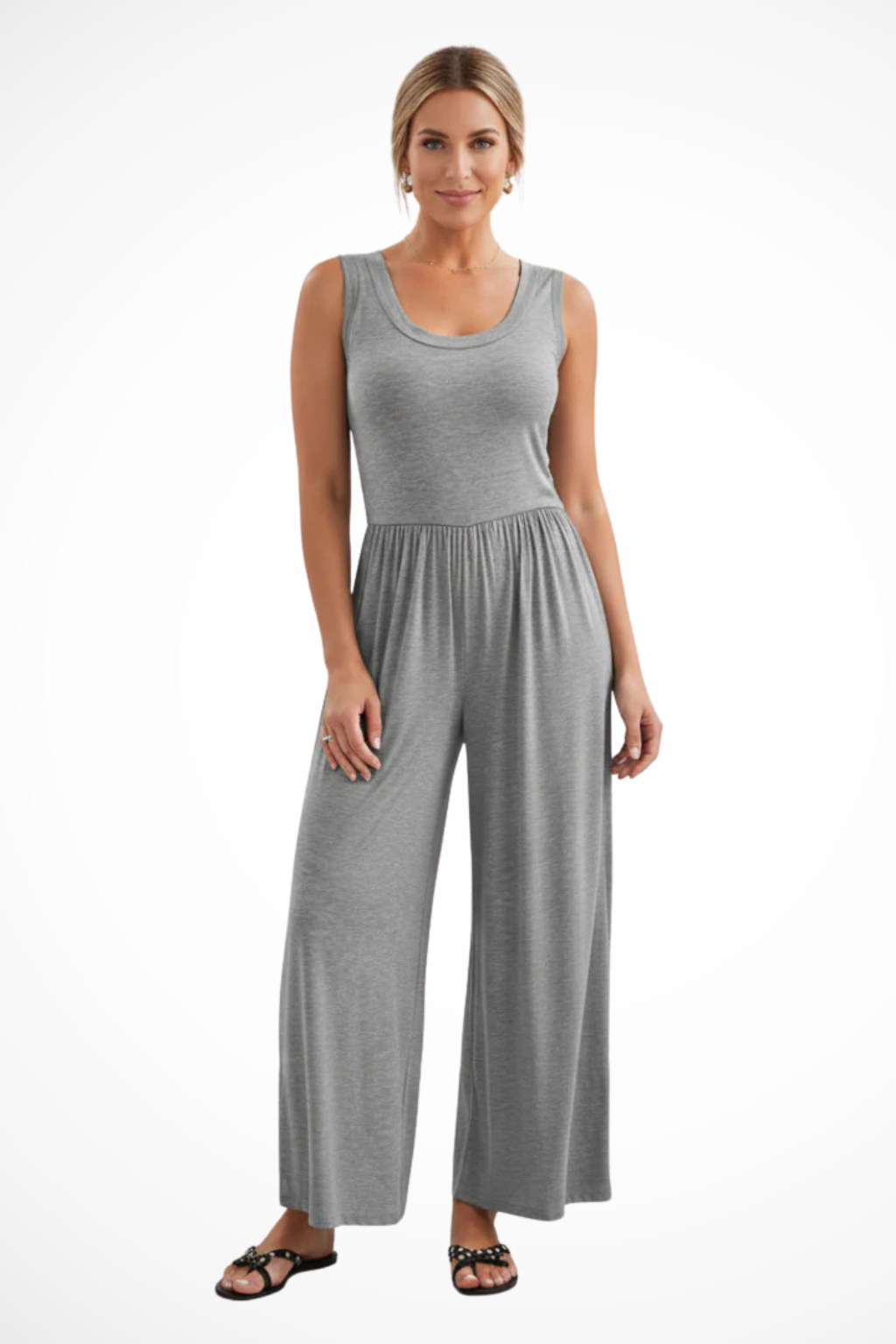 Blythe | Women Sleeveless Round Neck Wide Leg Jumpsuit with Pockets