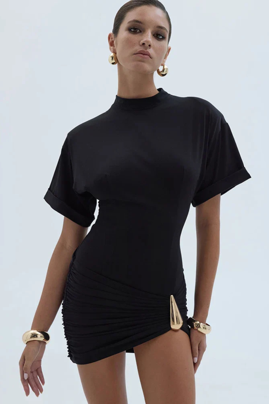 Elara | Women Short Sleeve Ruched Bodycon Summer Wedding Guest Mini Dress