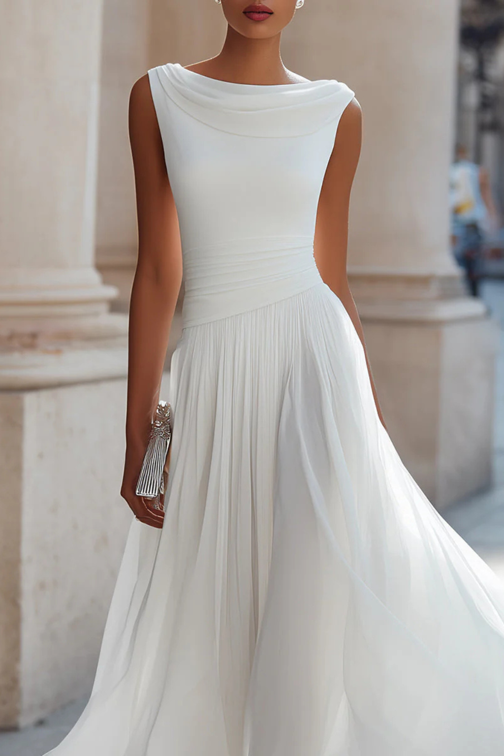 Vivienne | Women Draped Pleated Wedding Guest Midi Dress