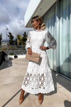 Mathilde | Women Lace Long Sleeve High Neck Wedding Guest Midi Dress