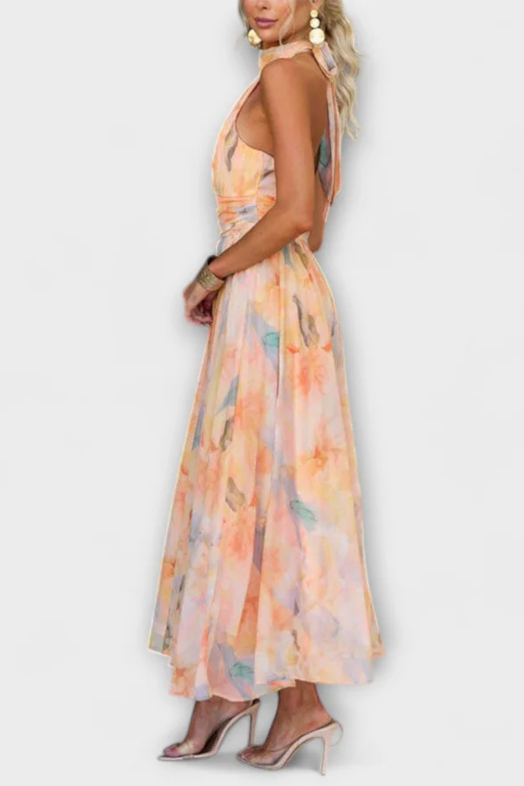 Isolde | Women Abstract Print Halter Neck Maxi Dress