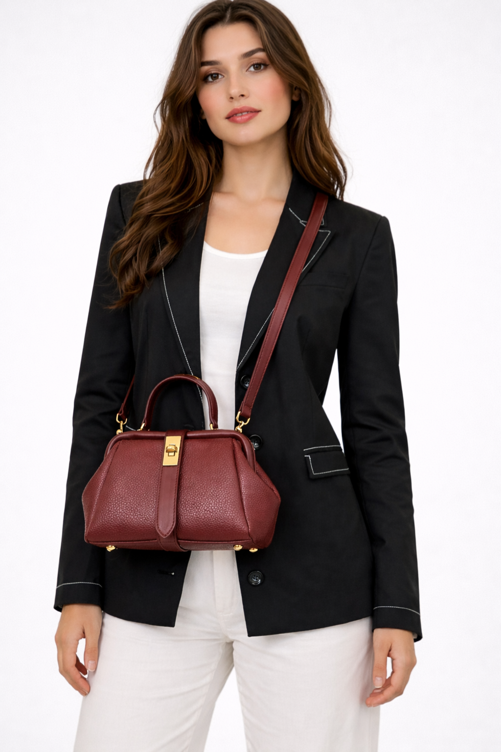 Joanna | Women Structured Mini Top Handle Crossbody Bag with Gold Clasp