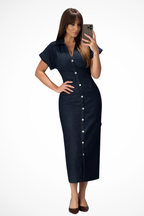 Juniper | Women’s Button Front Denim Maxi Dress with Lapel Collar