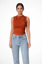 Kaia | Women’s Sleeveless Draped Neck Peplum Top