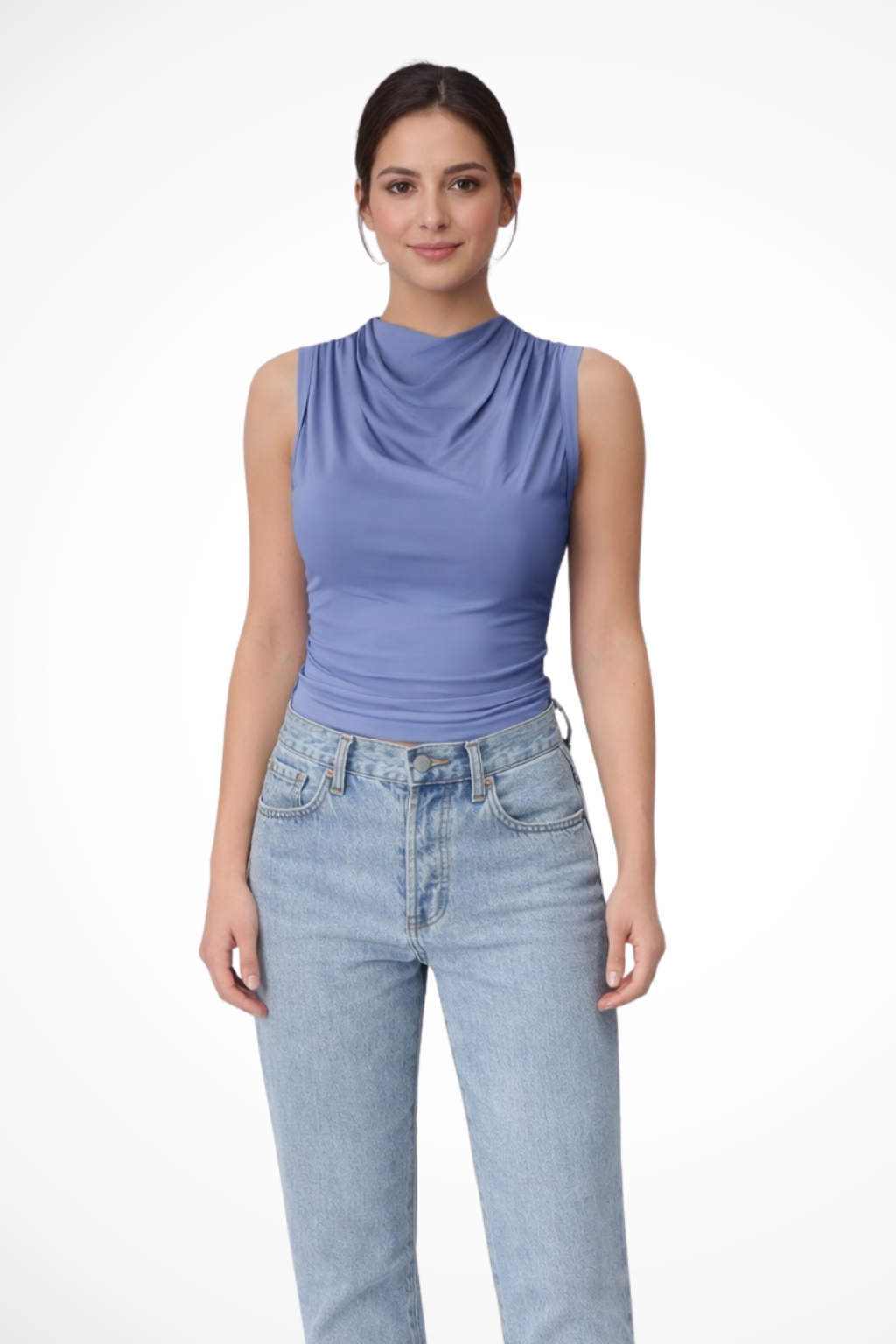 Kaia | Women’s Sleeveless Draped Neck Peplum Top