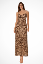 Victoria | Women’s Leopard Print Spaghetti Strap Backless Maxi Summer Dress