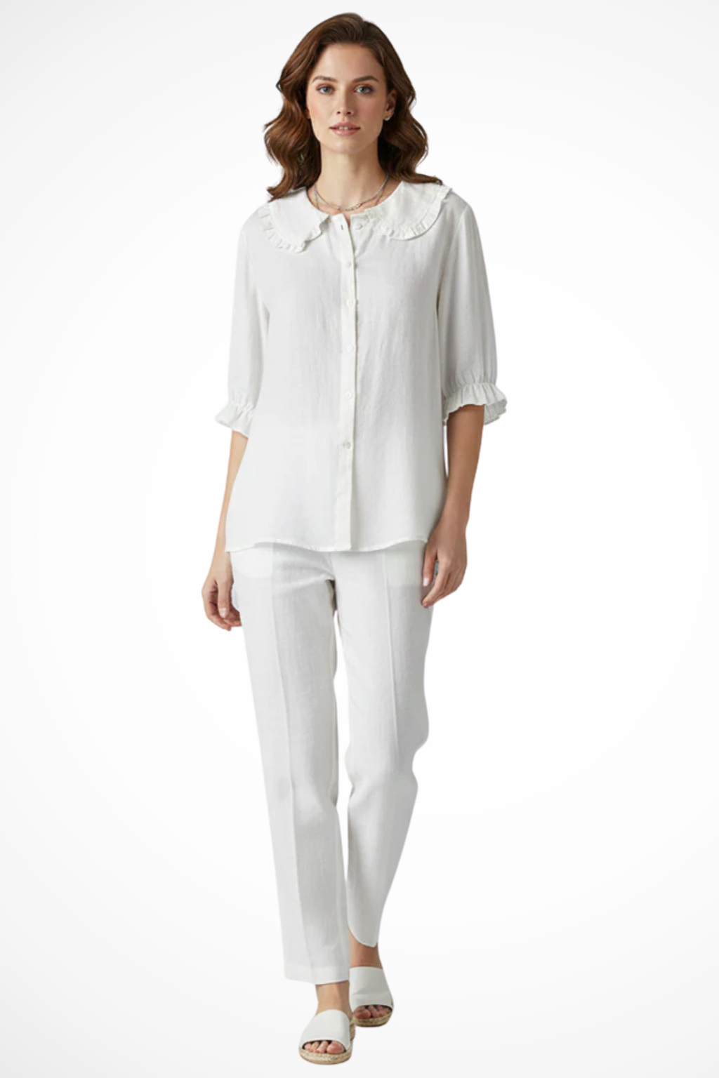 Harriet | Women Ruffle Collar Button Down Blouse with Frill Sleeves