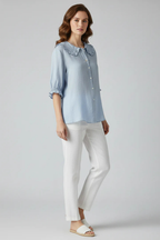 Harriet | Women Ruffle Collar Button Down Blouse with Frill Sleeves