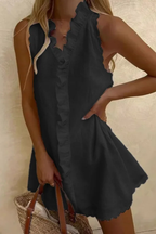 Isolde | Women V Neck Ruffle Trim Sleeveless Summer Mini Dress