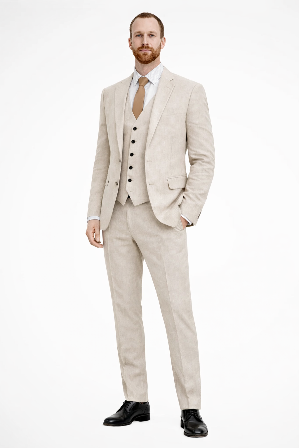 Clifton | Men Linen Three Piece Wedding Guest Suit Blazer Trousers and Waistcoat Set