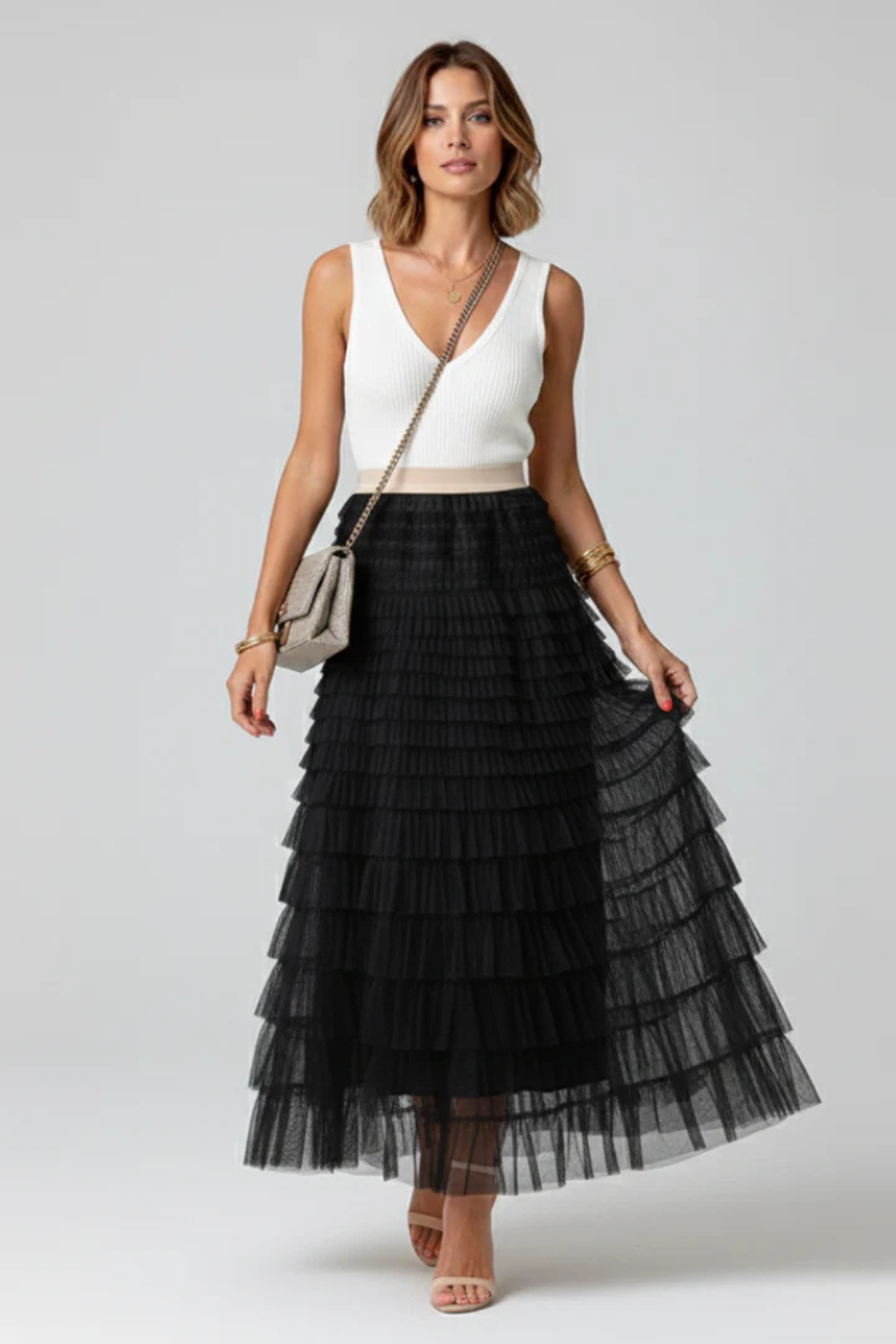 Emmeline | Women Layered Tulle Tiered Midi Skirt