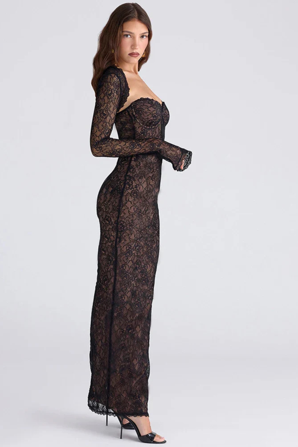 Cosette | Women Long Sleeve Lace Mesh Wedding Guest Dress