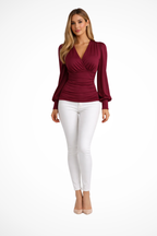 Hannah | Women Long Sleeve V Neck Fitted Blouse