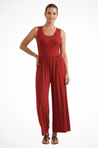 Blythe | Women Sleeveless Round Neck Wide Leg Jumpsuit with Pockets
