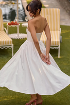 Everly | Women Strapless Corset Midi Dress with Flared Skirt