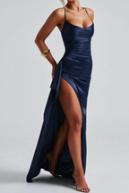 Avelisse | Women Spaghetti Strap Ruched Maxi High Slit Wedding Guest Dress