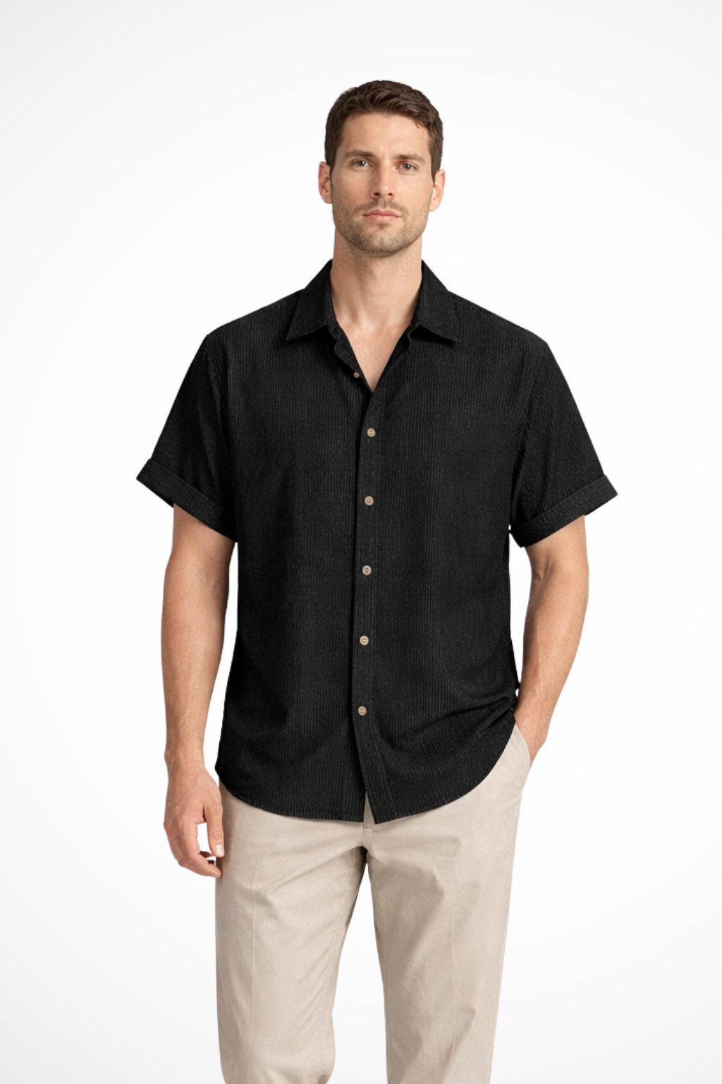 Bennett | Men Textured Short Sleeve Button Down Camp Collar Shirt