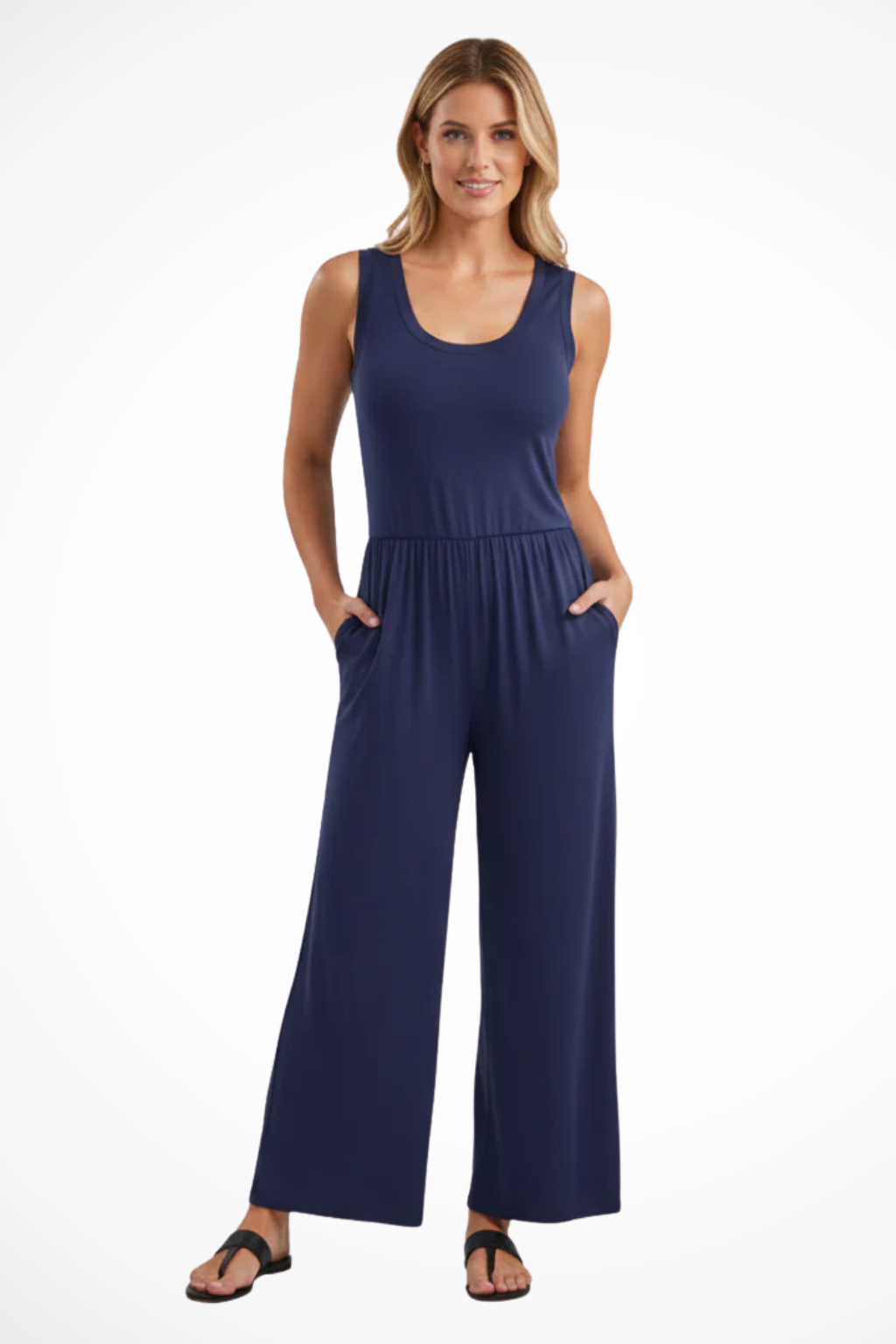 Blythe | Women Sleeveless Round Neck Wide Leg Jumpsuit with Pockets