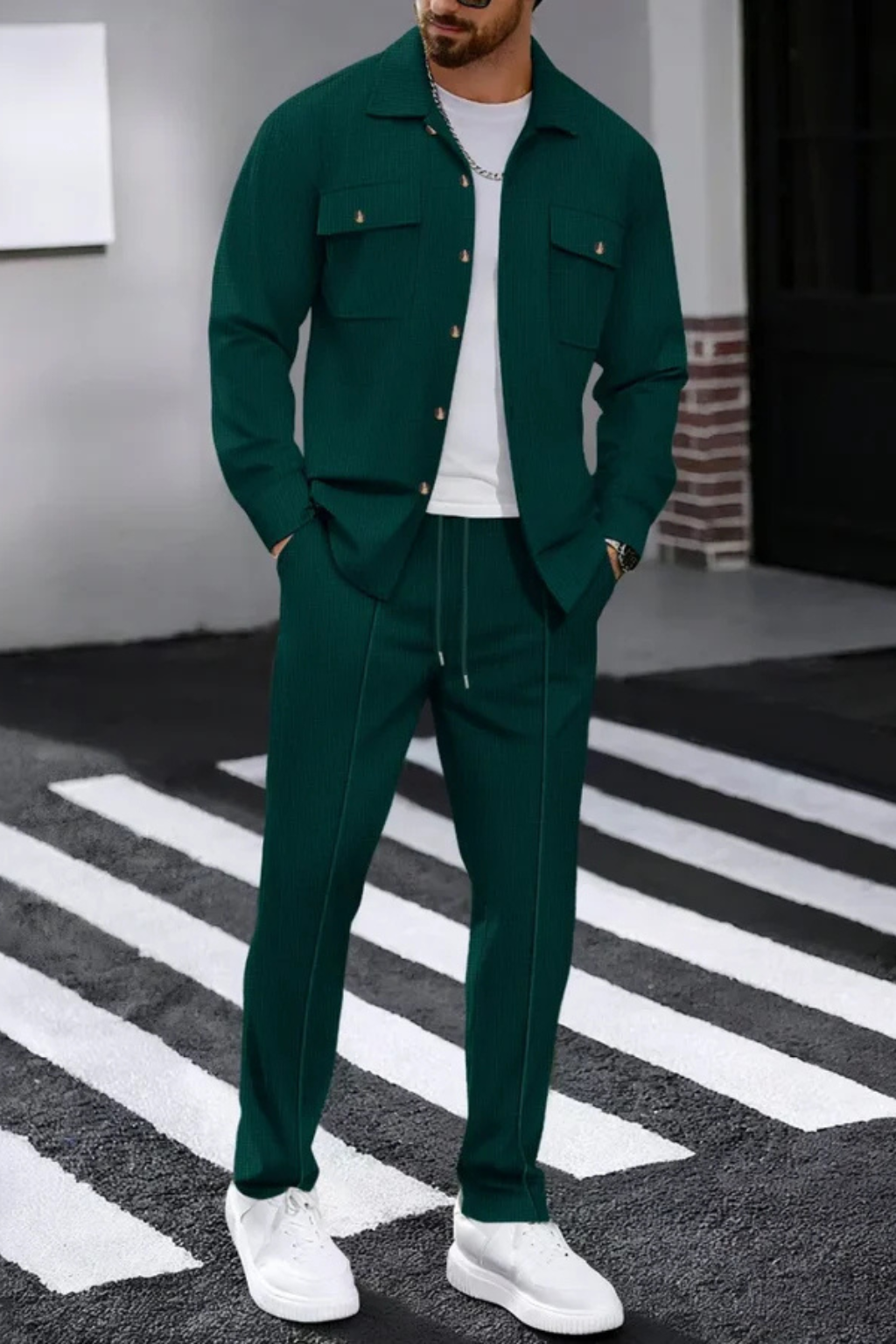 Tanner | Men Long Sleeve Chest Pocket Overshirt and Straight Leg Trousers Set