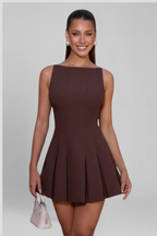 Tabitha | Women Sleeveless Pleated Skirt Mini Wedding Guest Dress