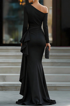 Ophelia | Women One Shoulder Long Sleeve Ruched Wedding Guest Maxi Dress