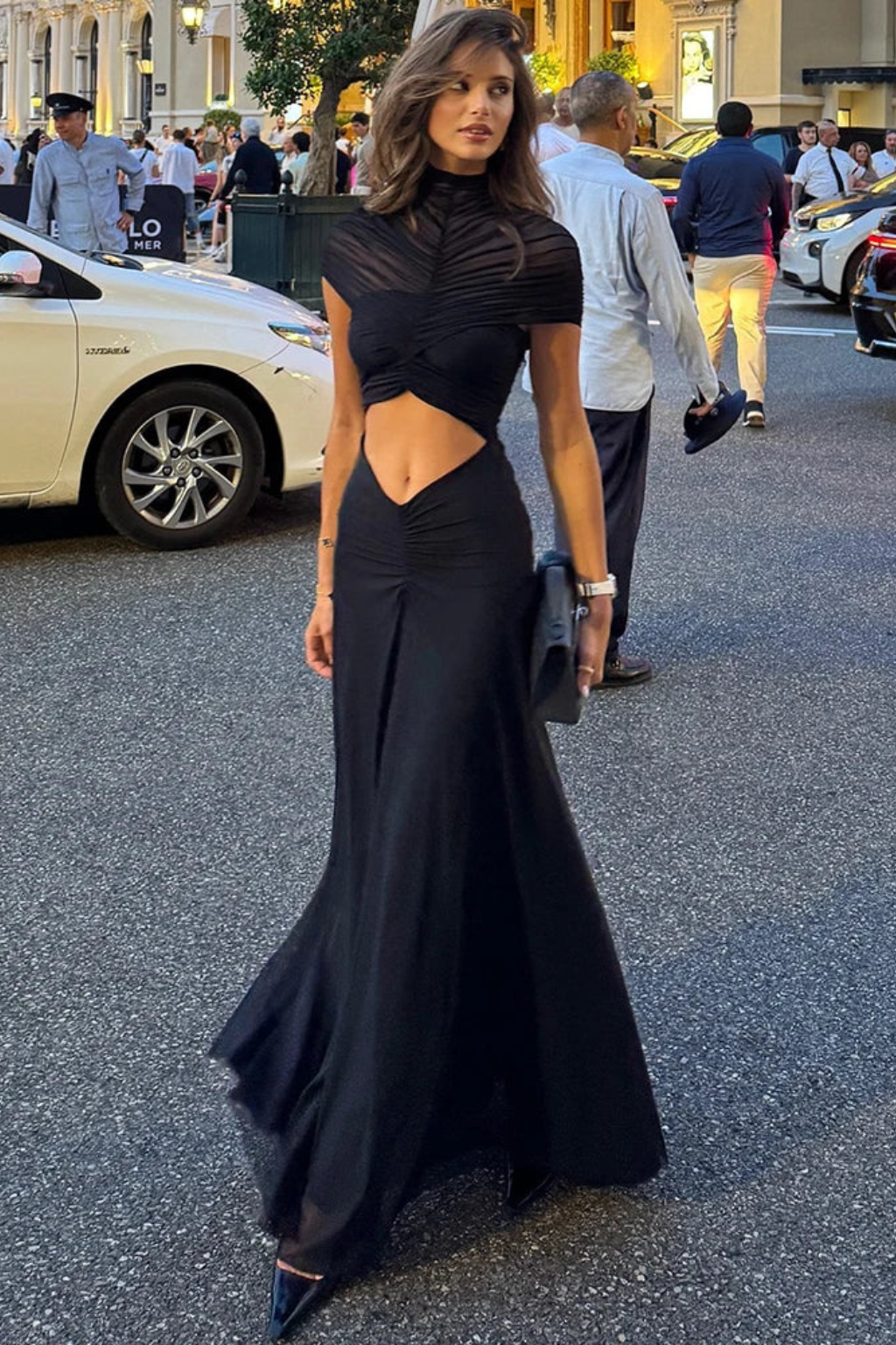 Marienna | Women Short Sleeve Cut Out High Neck Ruched Wedding Guest Maxi Dress