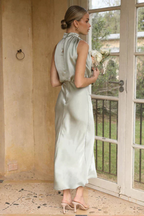 Amelina | Women Halter Neck Midi Dress Satin Wedding Guest Dress