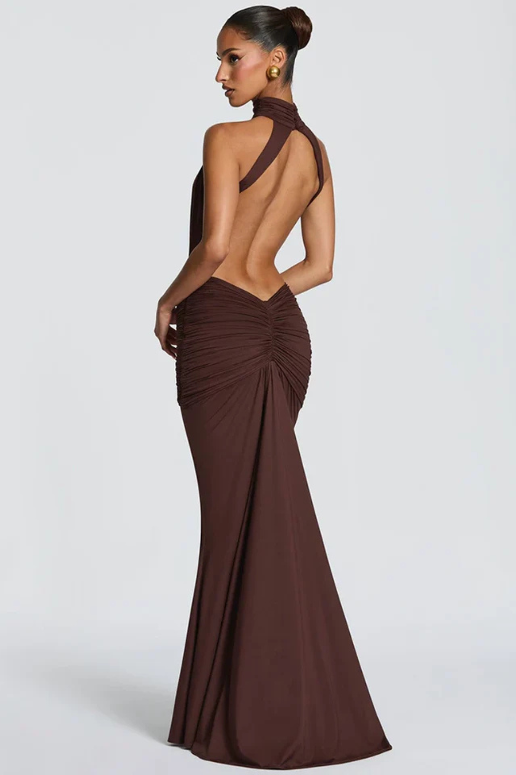 Valentina | Women High Neck Backless Ruched Wedding Guest Maxi Dress