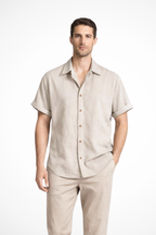Bennett | Men Textured Short Sleeve Button Down Camp Collar Shirt