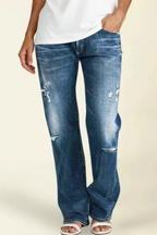 Paige | Women Distressed Mid Rise Straight Leg Jeans