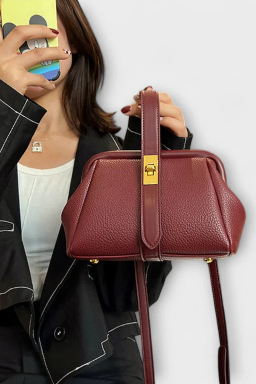Joanna | Women Structured Mini Top Handle Crossbody Bag with Gold Clasp