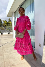 Mathilde | Women Lace Long Sleeve High Neck Wedding Guest Midi Dress