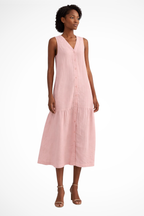 Willa | Women V Neck Sleeveless Button Front Linen Maxi Dress
