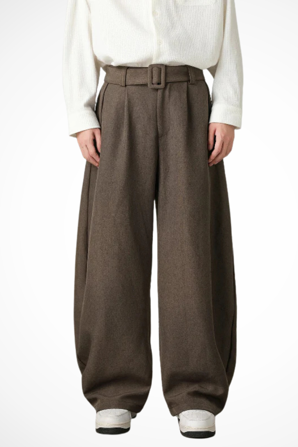 Ledger | Men High Waist Pleated Wide Leg Trousers with Adjustable Belt