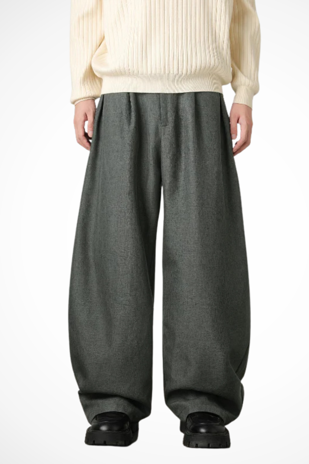 Ledger | Men High Waist Pleated Wide Leg Trousers with Adjustable Belt