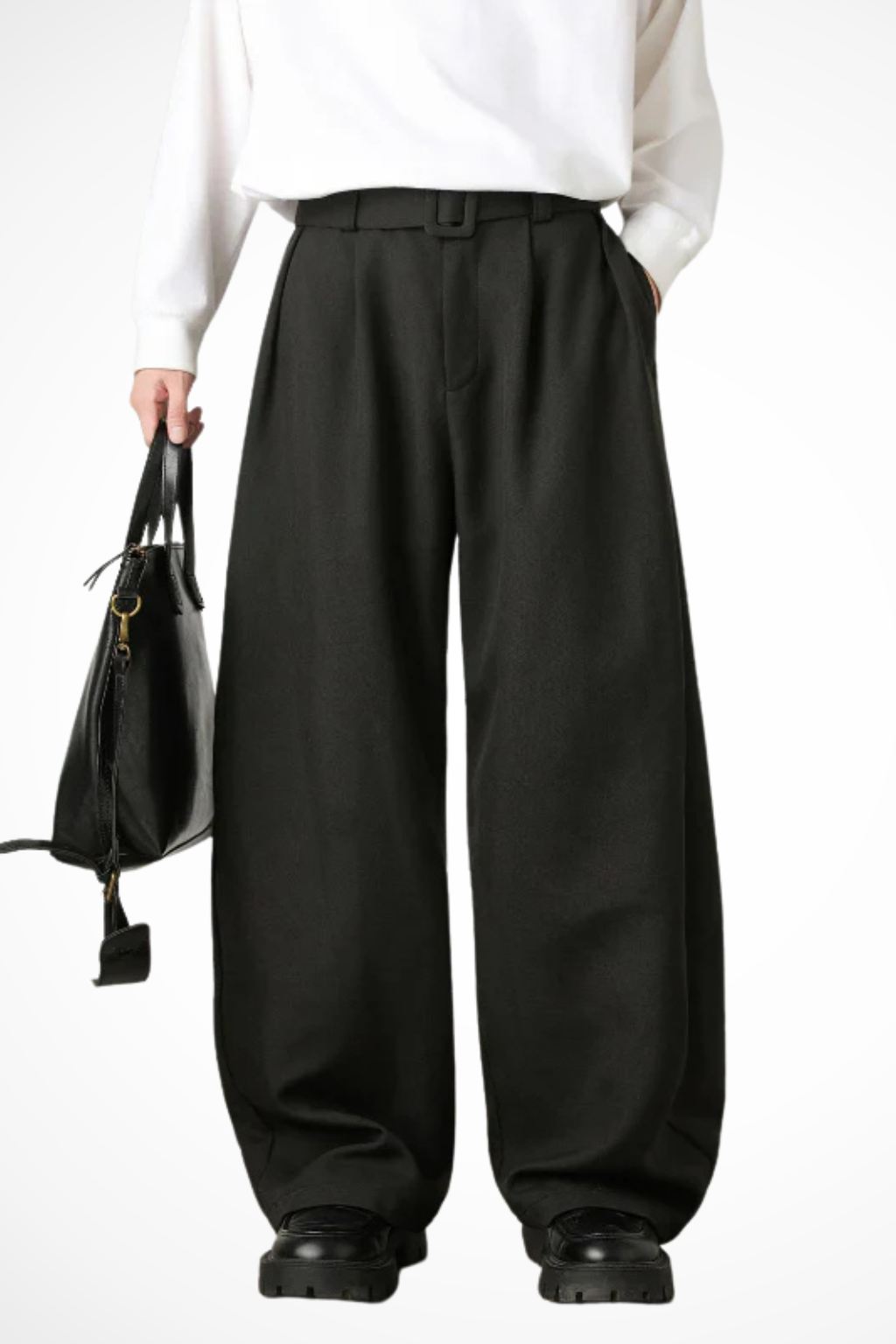 Ledger | Men High Waist Pleated Wide Leg Trousers with Adjustable Belt