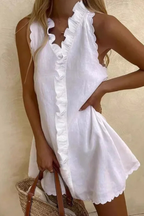 Isolde | Women V Neck Ruffle Trim Sleeveless Summer Mini Dress