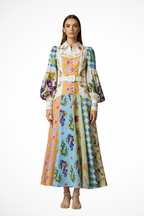Thea | Women Long Sleeve V Neck Printed Tiered Maxi Dress