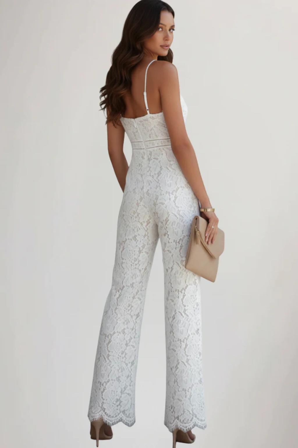 Arabella | Women Lace V Neck Strappy Wide Leg Jumpsuit