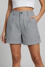 Ada | Women Striped High Waist Tailored Shorts with Button Detail