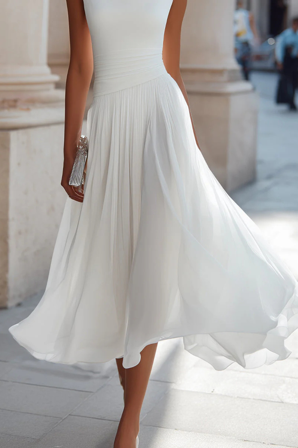 Vivienne | Women Draped Pleated Wedding Guest Midi Dress